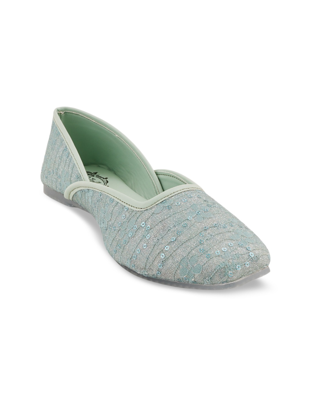 

VEILLE Women Sea Green Embellished Mojaris Flats