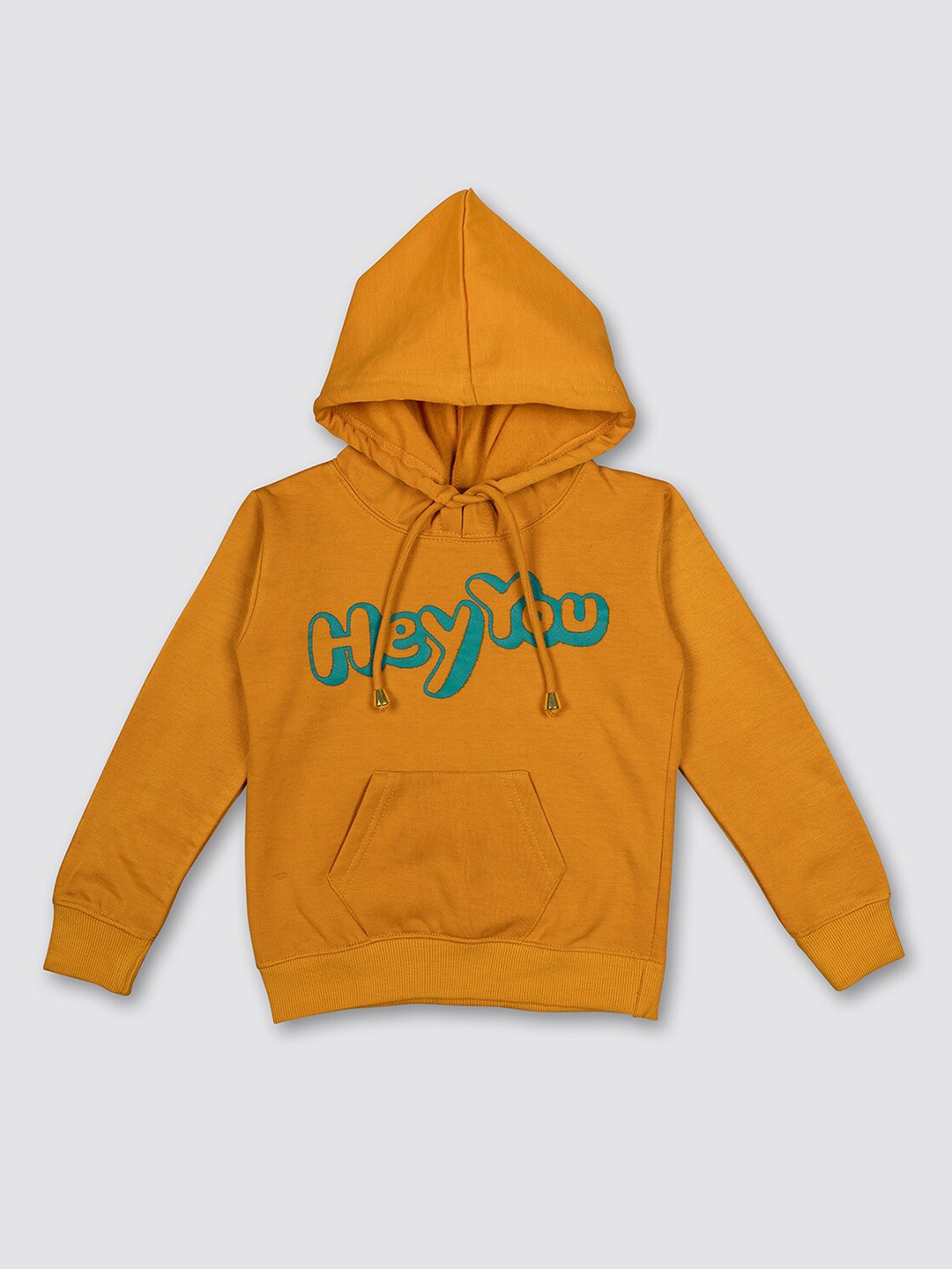 

MYY Kids Mustard Printed Hooded Fleece Sweatshirt