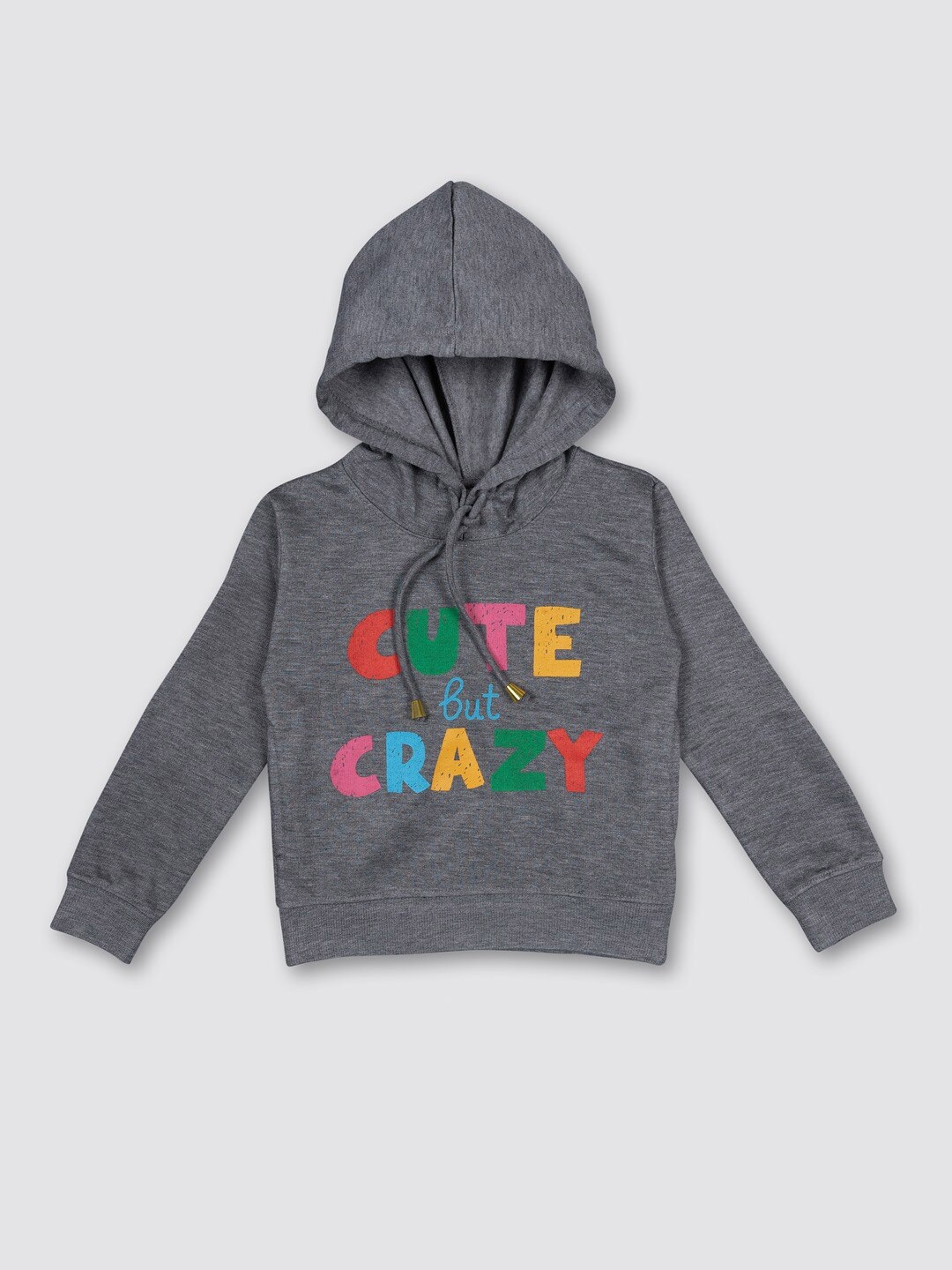 

MYY Kids Grey Printed Hooded Fleece Sweatshirt