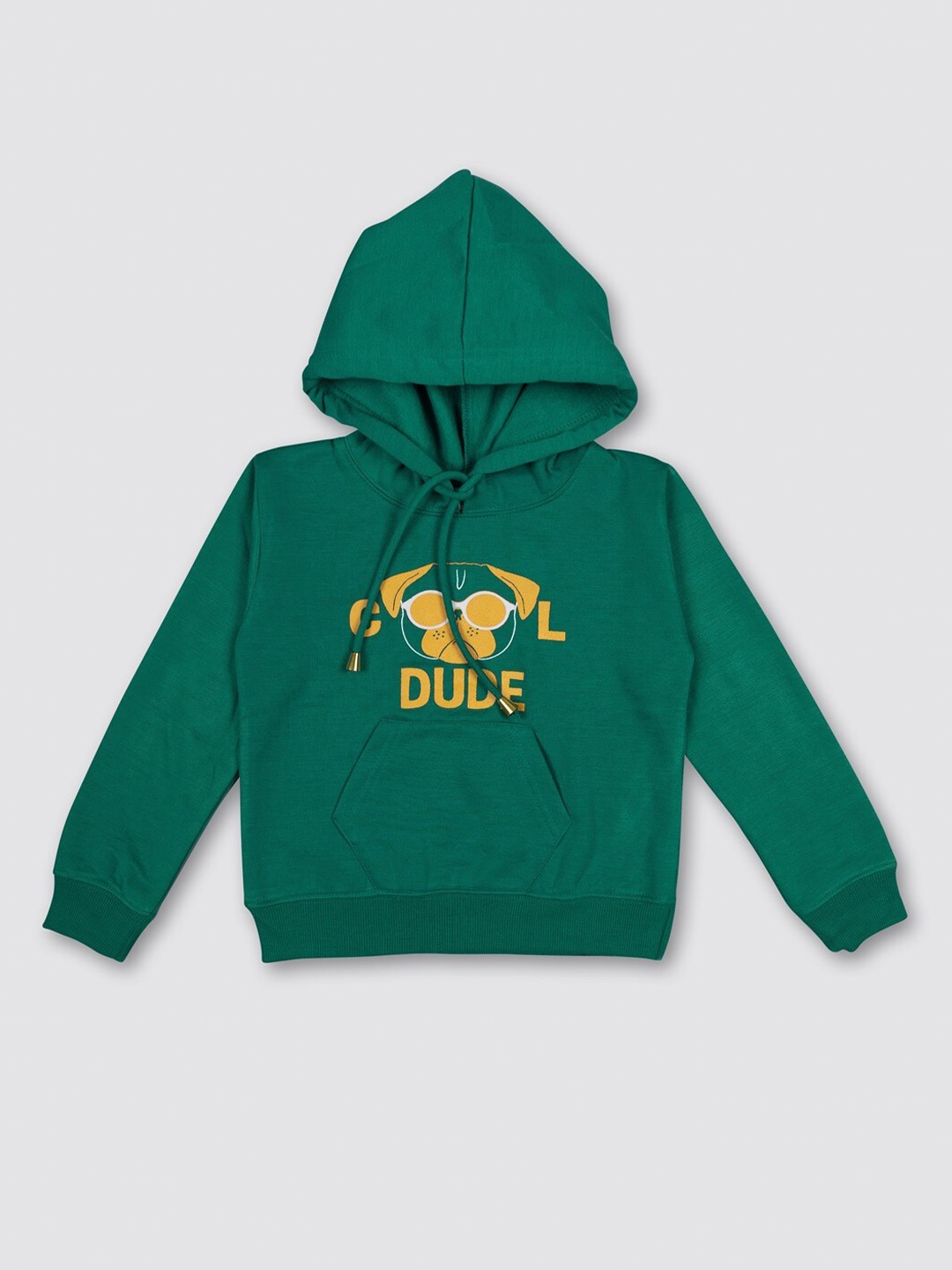 

MYY Kids Green Printed Hooded Fleece Sweatshirt