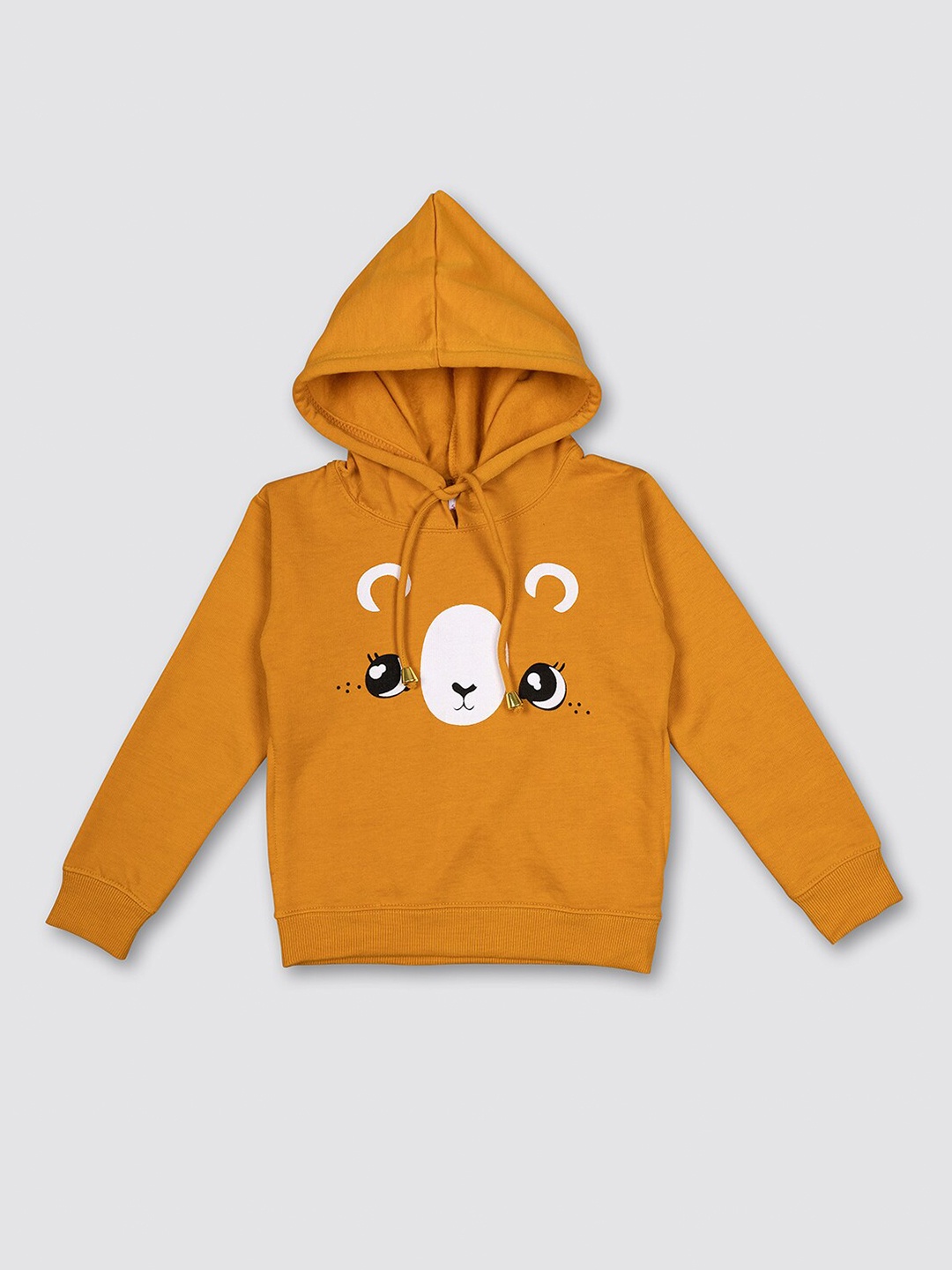 

MYY Kids Mustard Printed Hooded Fleece Sweatshirt