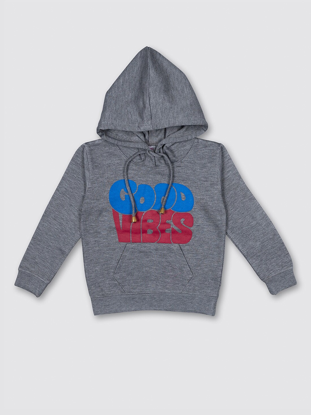 

MYY Kids Grey Printed Hooded Fleece Sweatshirt