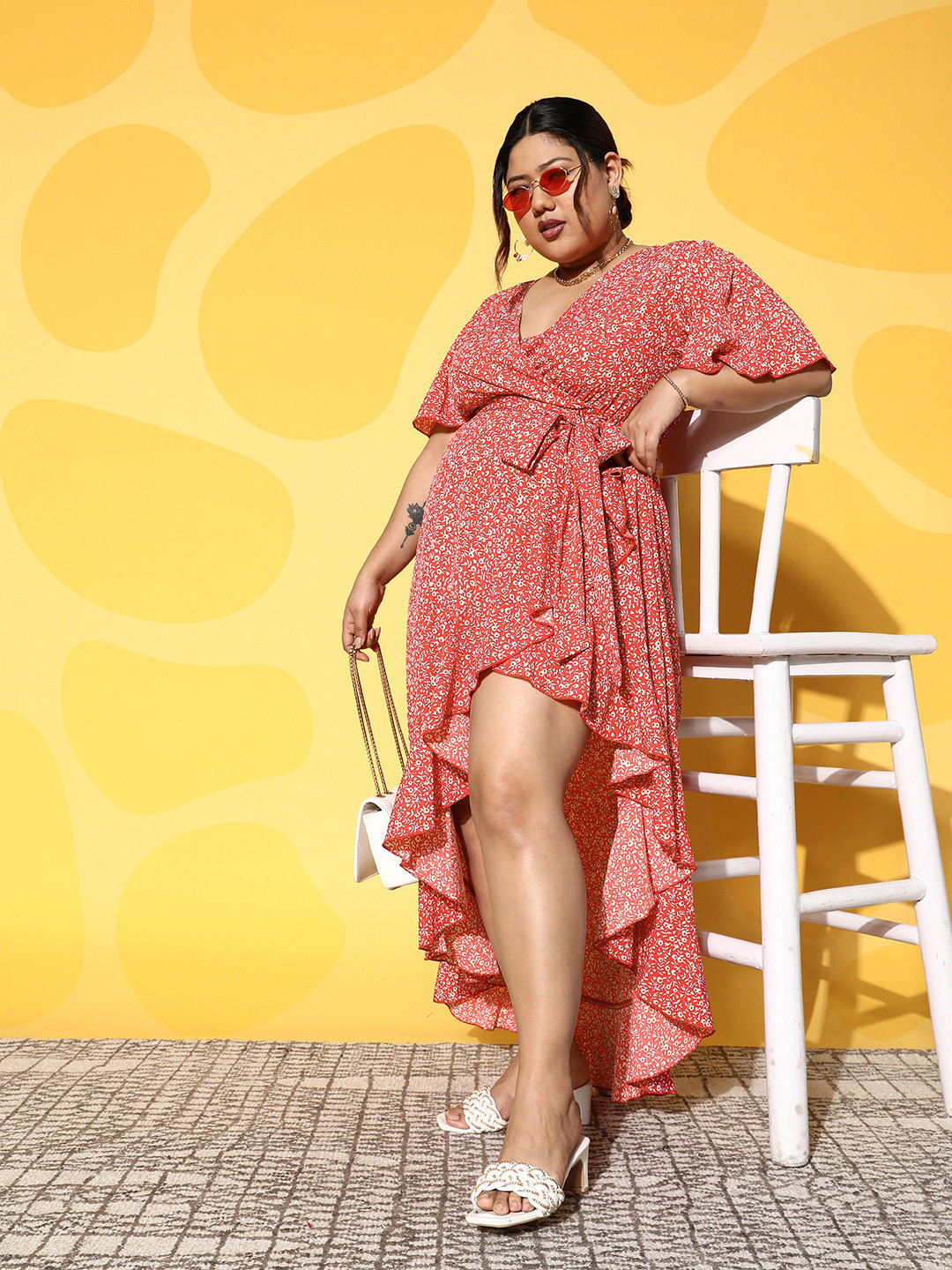 

Berrylush Curve Floral Crepe Maxi Dress, Coral