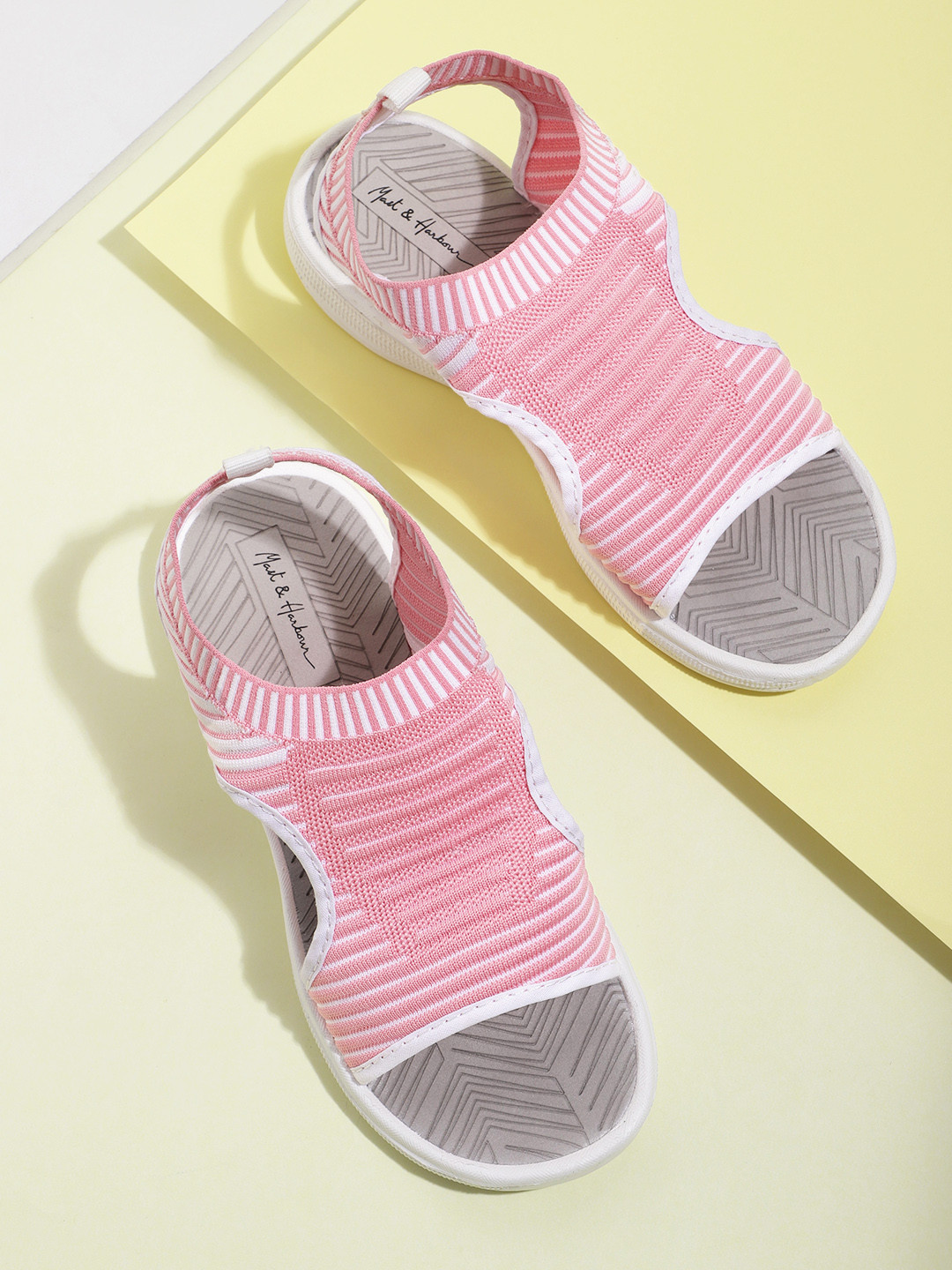 

Mast & Harbour Women Striped Woven Design Open Toe Flats, Pink