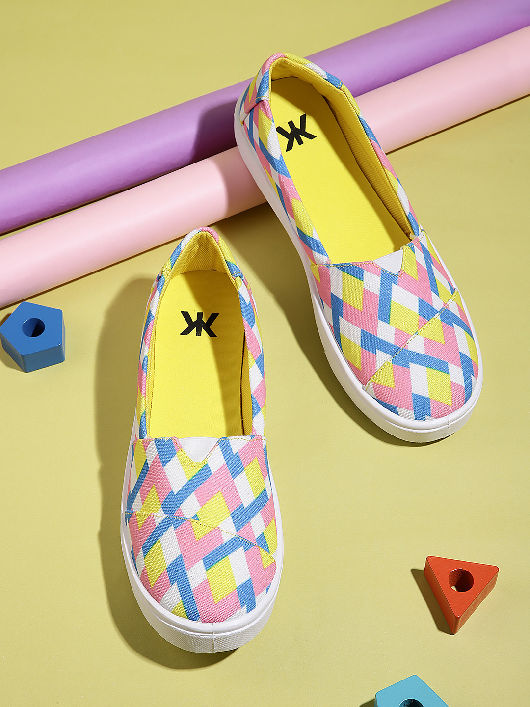 

Kook N Keech Women Geometric Printed Slip-On Sneakers, Yellow