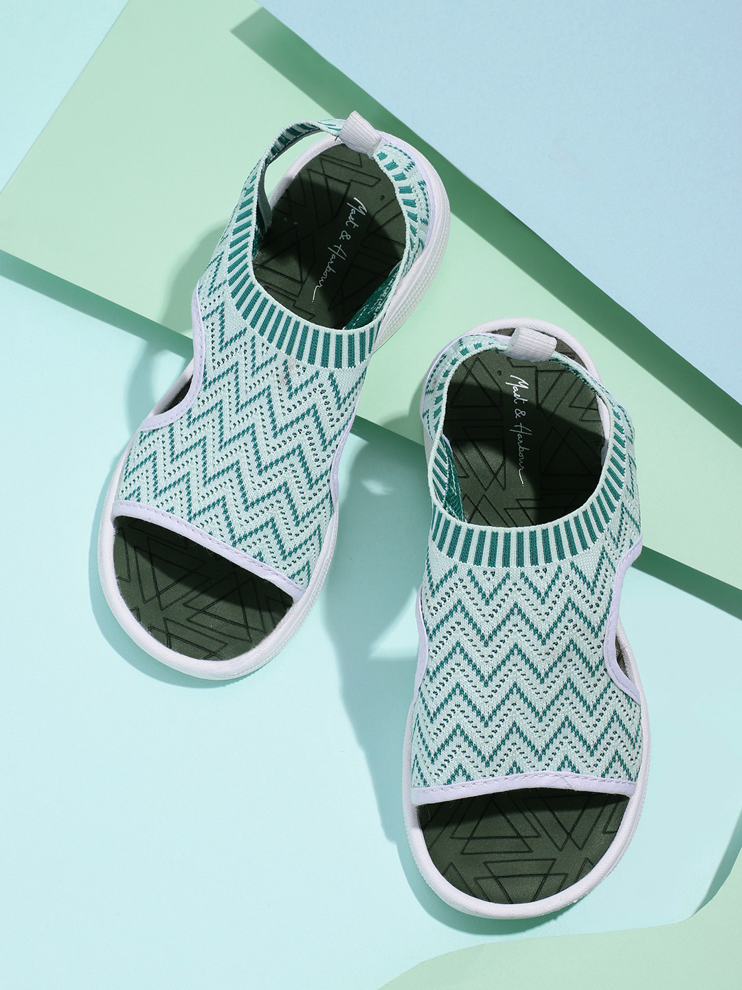 

Mast & Harbour Women Chevron Woven Design Open Toe Flats, Green