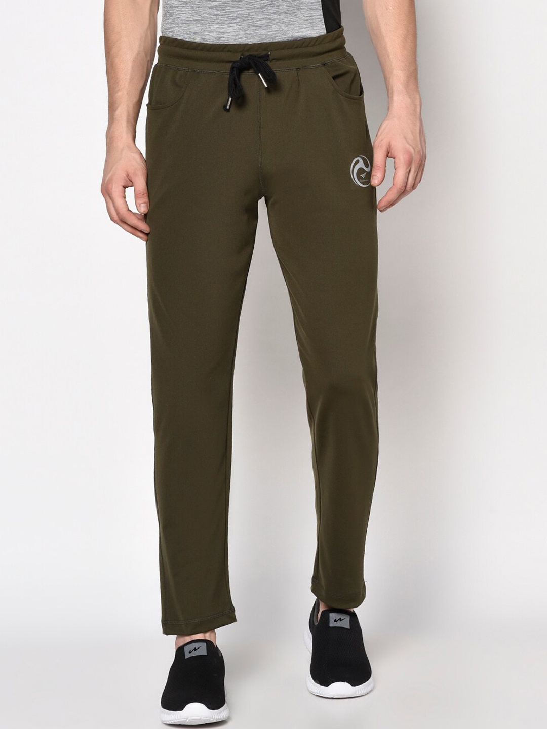 

Oakmans Men Olive Green Brand Logo Printed Cotton Track Pants