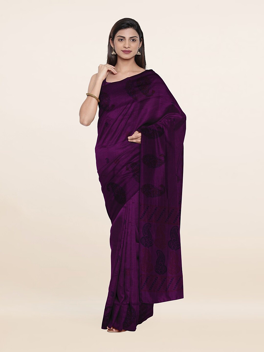 

Pothys Violet & Black Ethnic Motifs Printed Saree