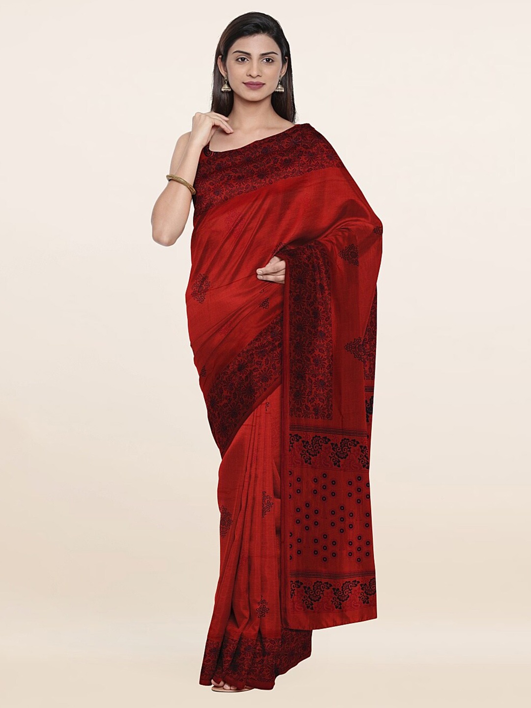 

Pothys Rust & Black Geometric Printed Saree