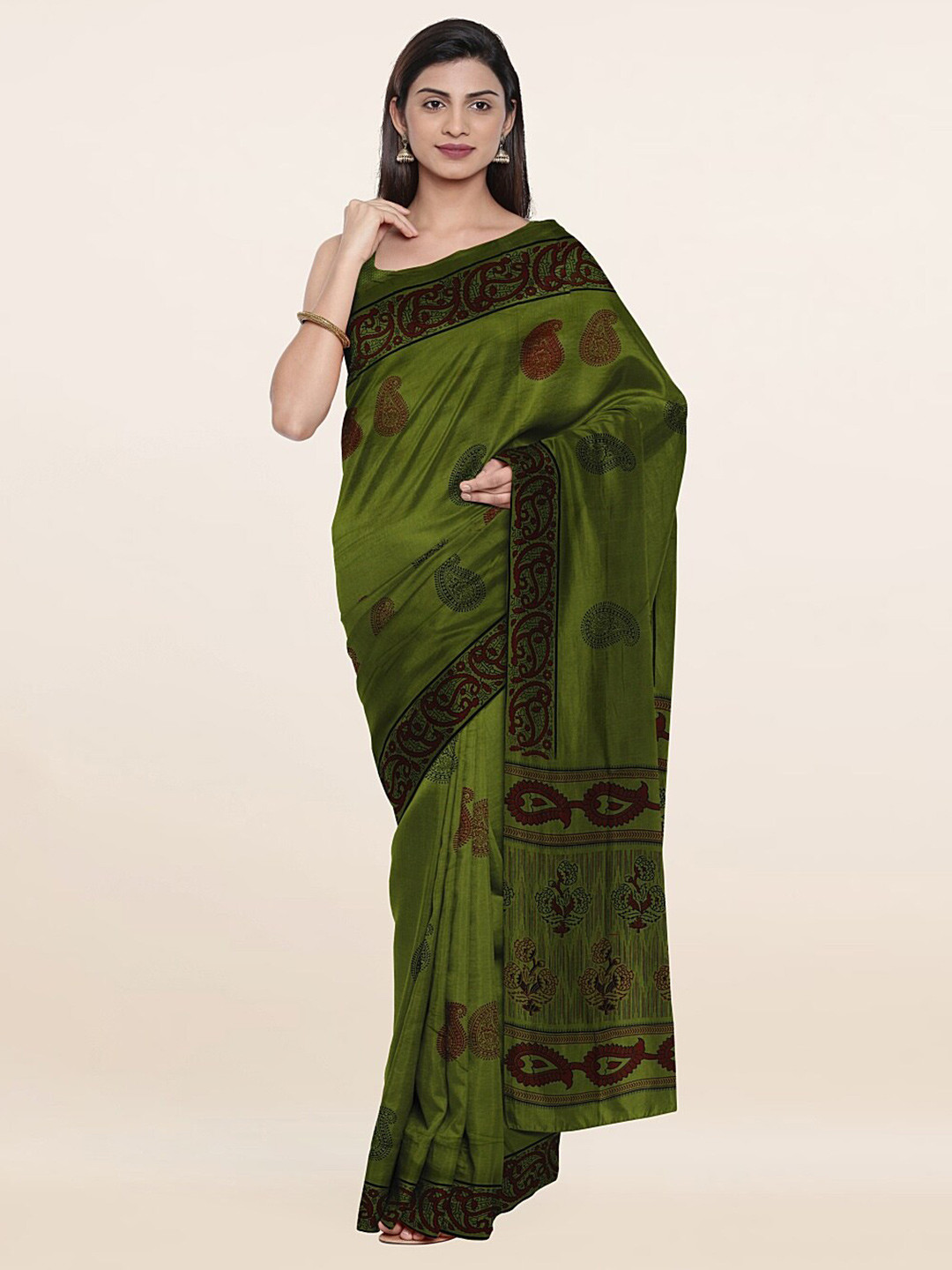 

Pothys Green & Magenta Paisley Printed Saree