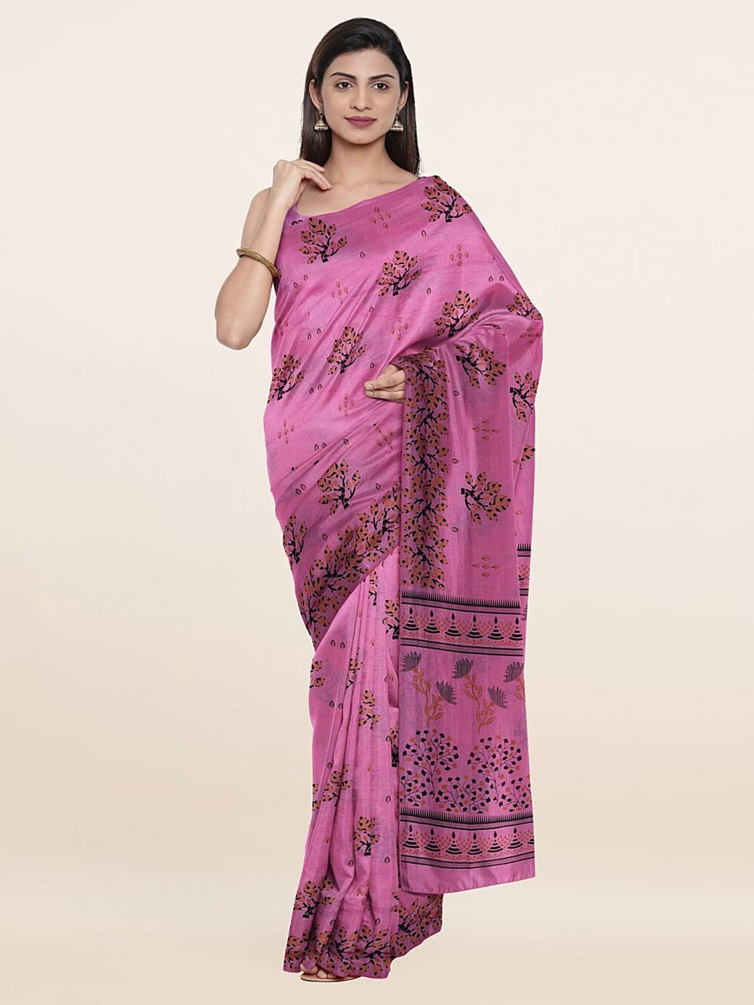 

Pothys Pink & Black Floral Printed Saree