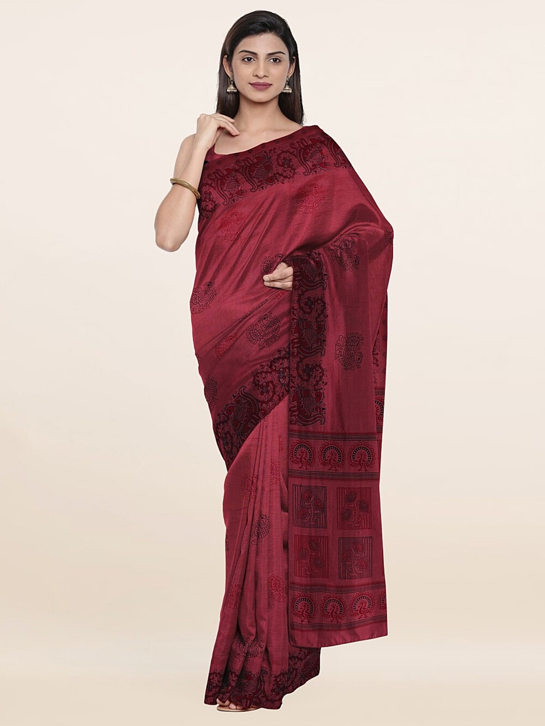 

Pothys Rust & Magenta Ethnic Motifs Printed Saree