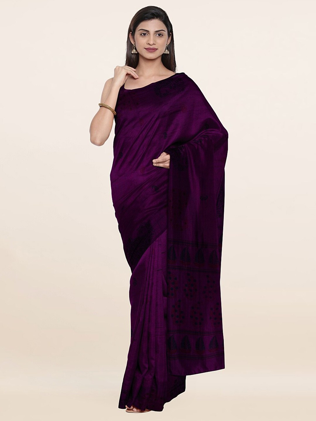 

Pothys Purple & Black Floral Printed Saree