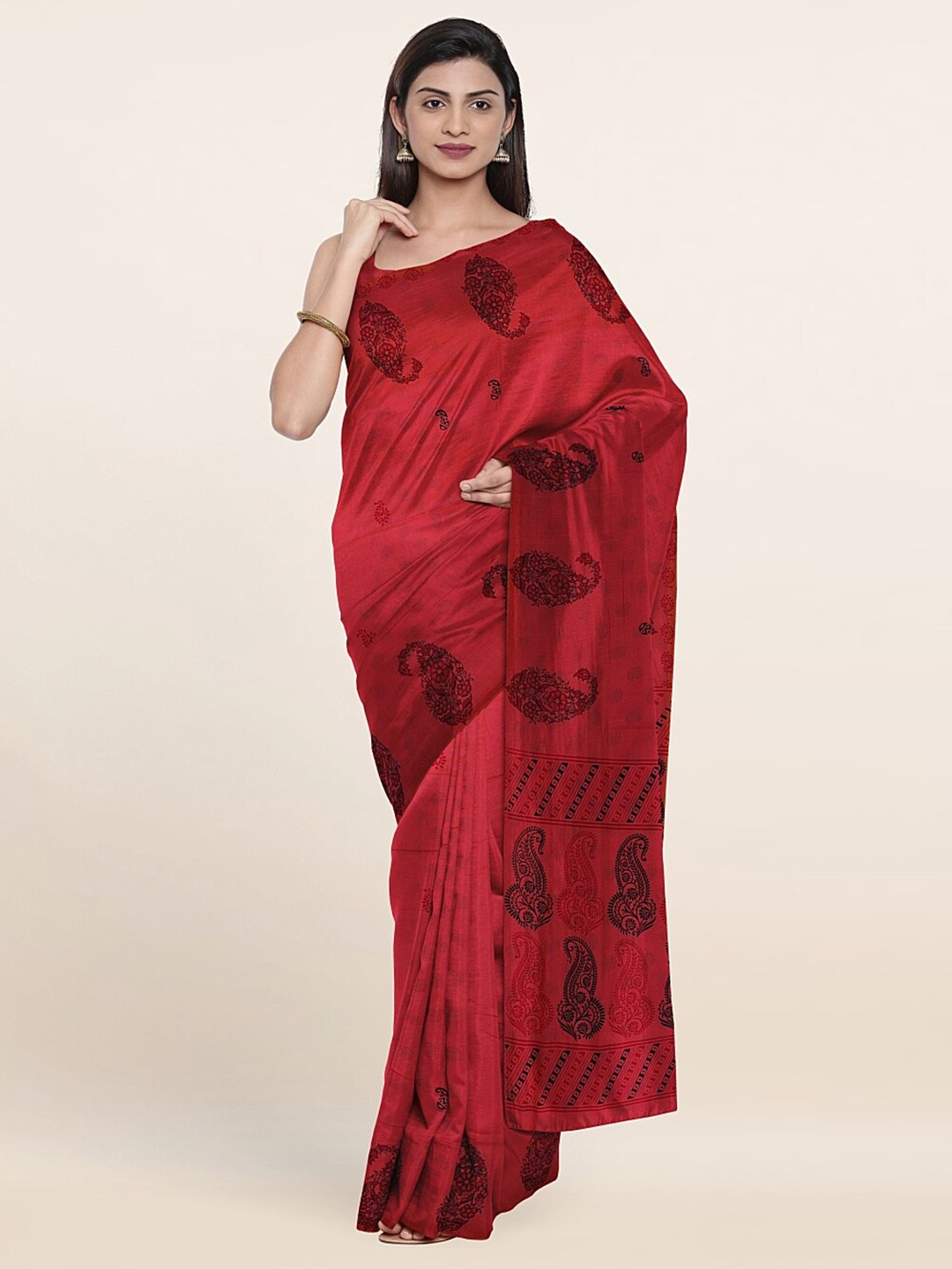 

Pothys Pink & Black Paisley Printed Saree