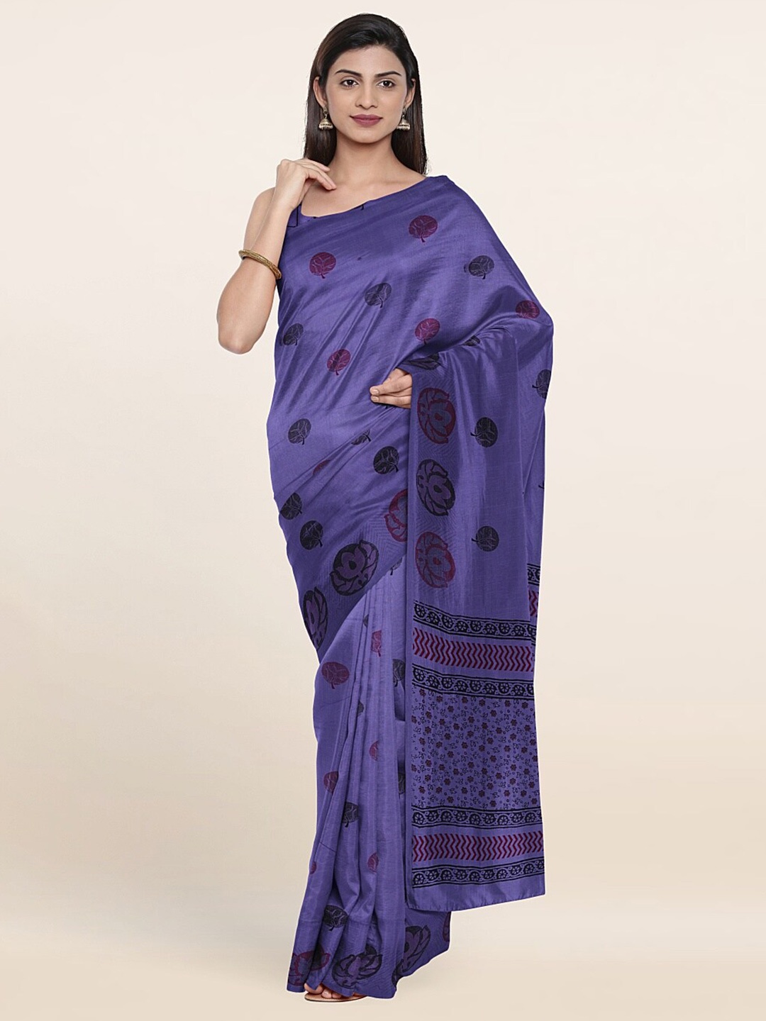 

Pothys Violet & Black Floral Printed Saree