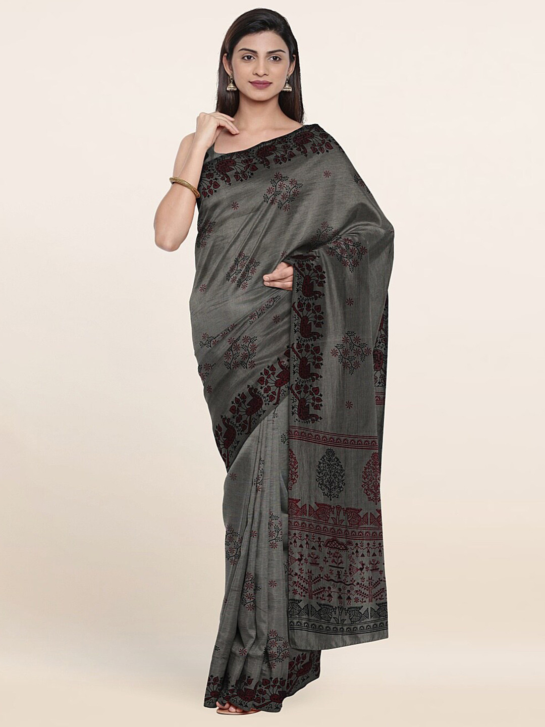 

Pothys Grey & Black Ethnic Motifs Printed Saree