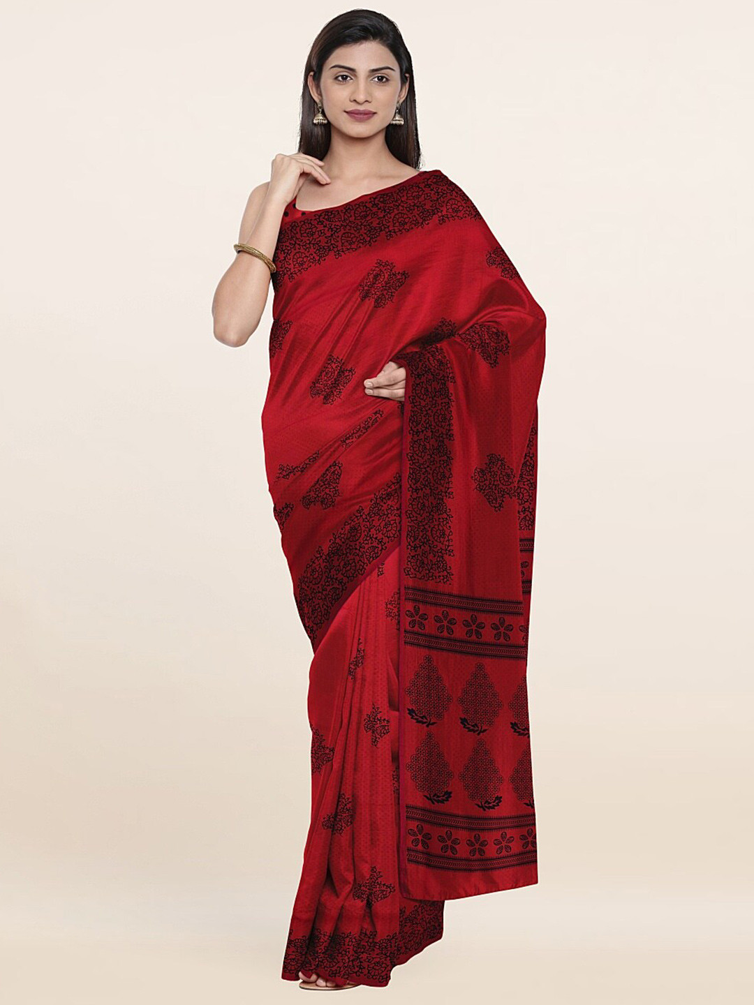 

Pothys Pink & Black Floral Printed Saree
