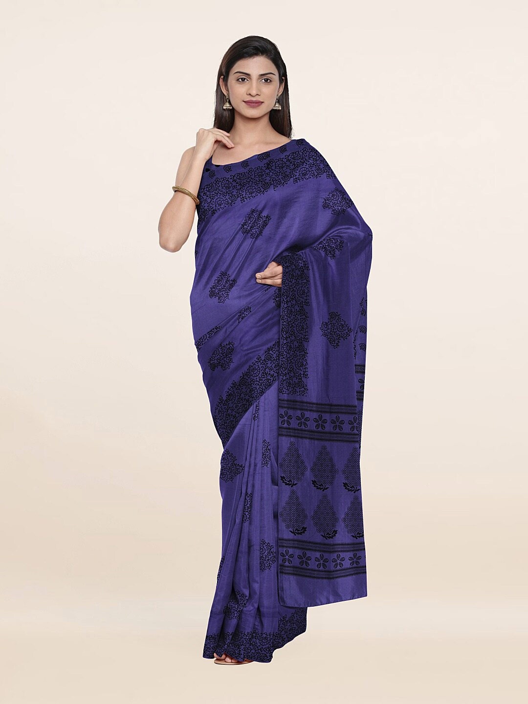 

Pothys Violet & Black Floral Printed Saree