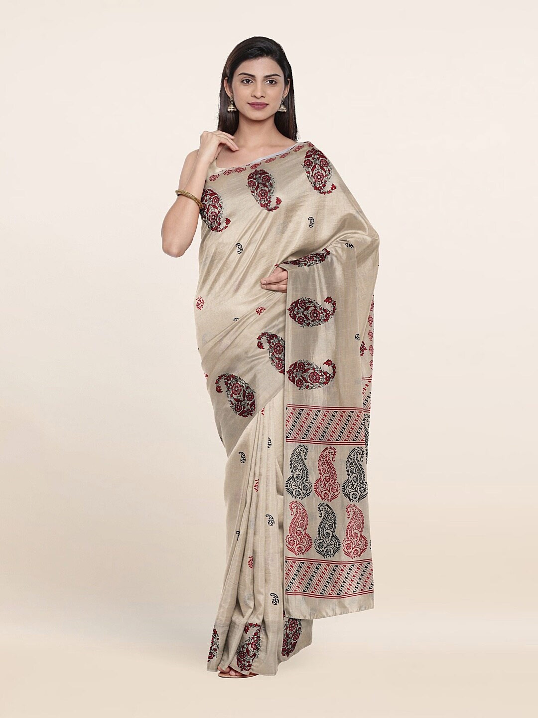 

Pothys Cream & Red Paisley Printed Saree