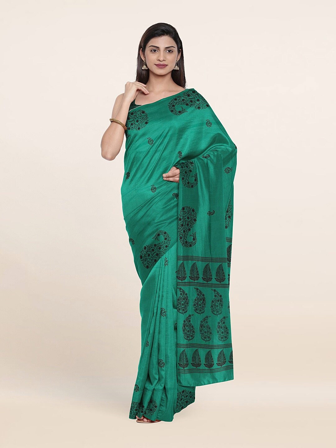 

Pothys Green & Black Paisley Printed Saree