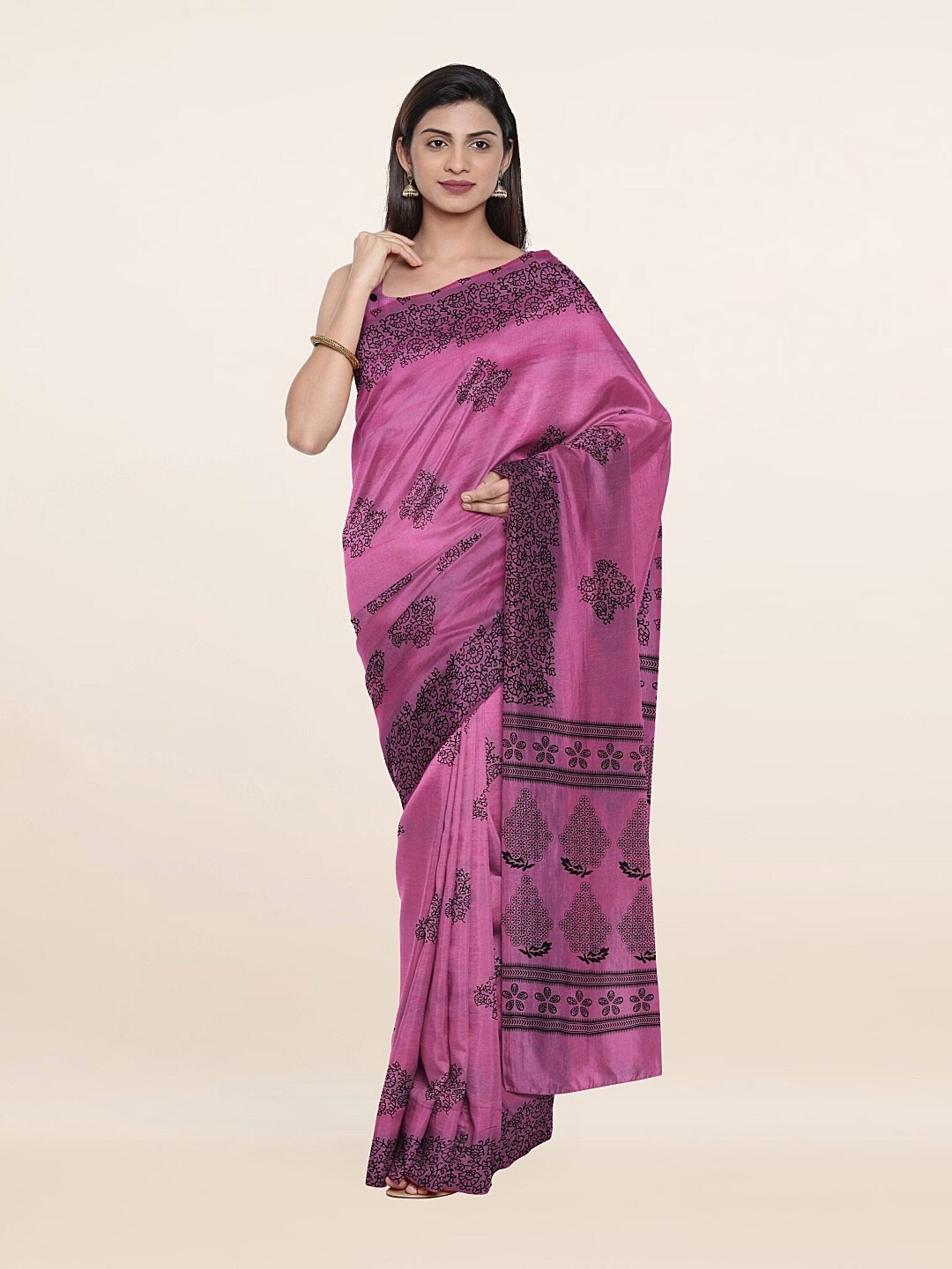 

Pothys Pink & Black Floral Printed Saree