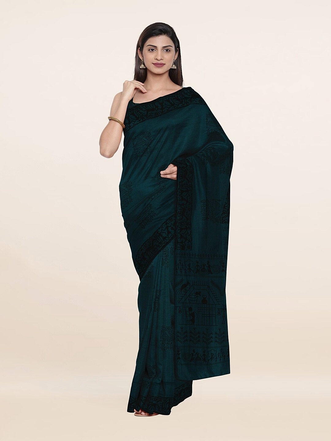 

Pothys Green & Black Kalamkari Printed Saree