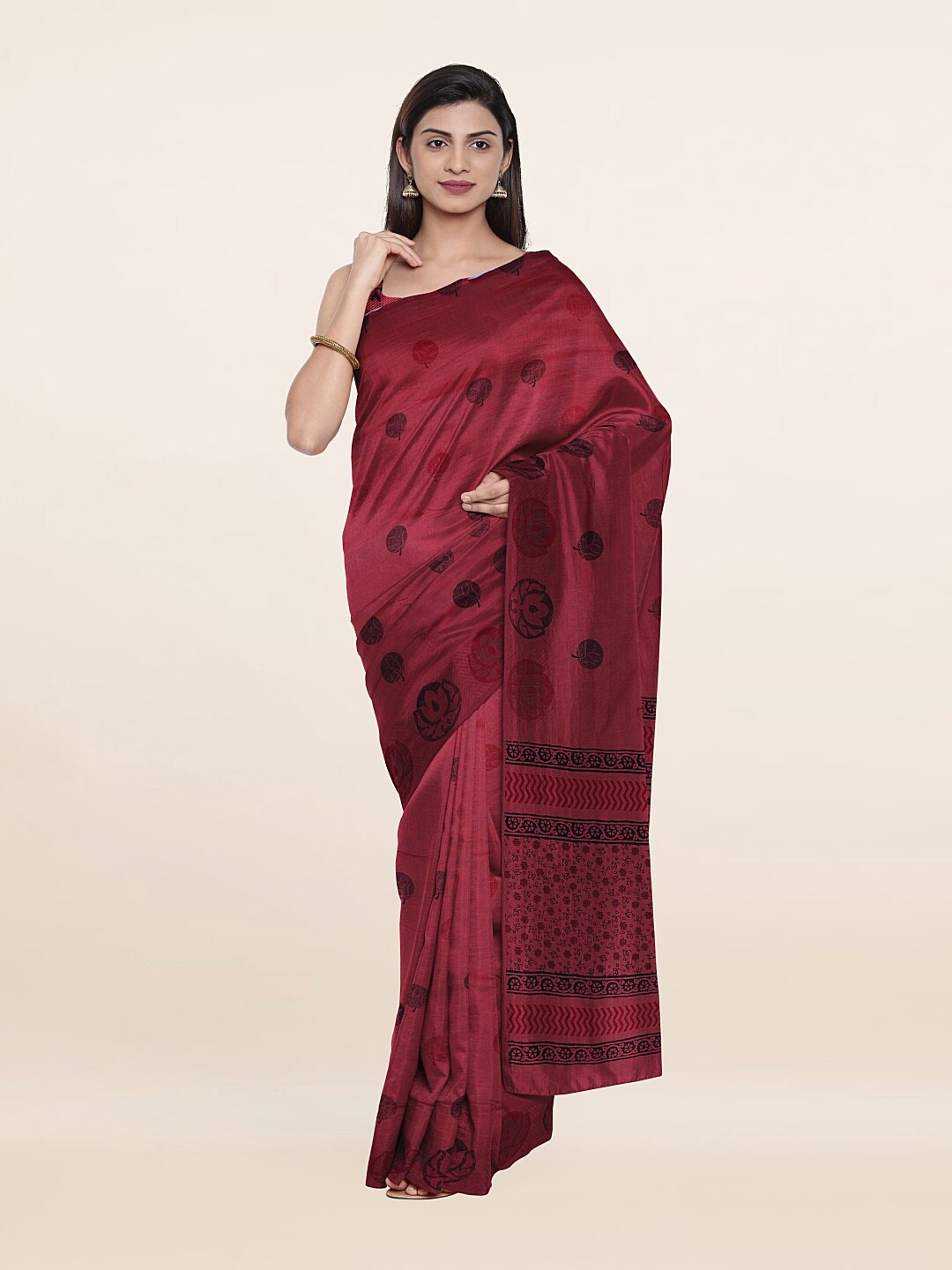 

Pothys Pink & Black Floral Printed Saree