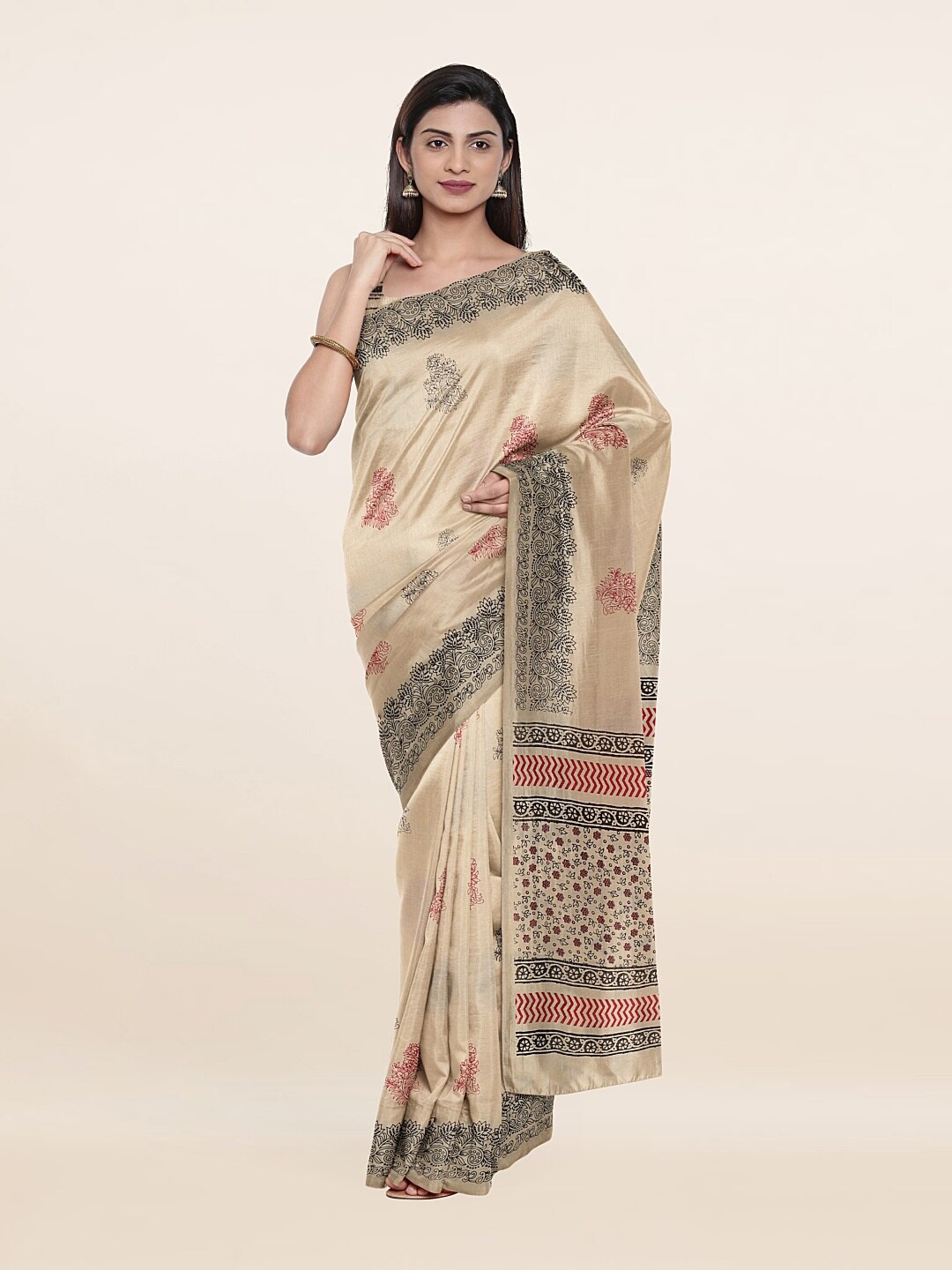 

Pothys Cream & Red Floral Printed Saree