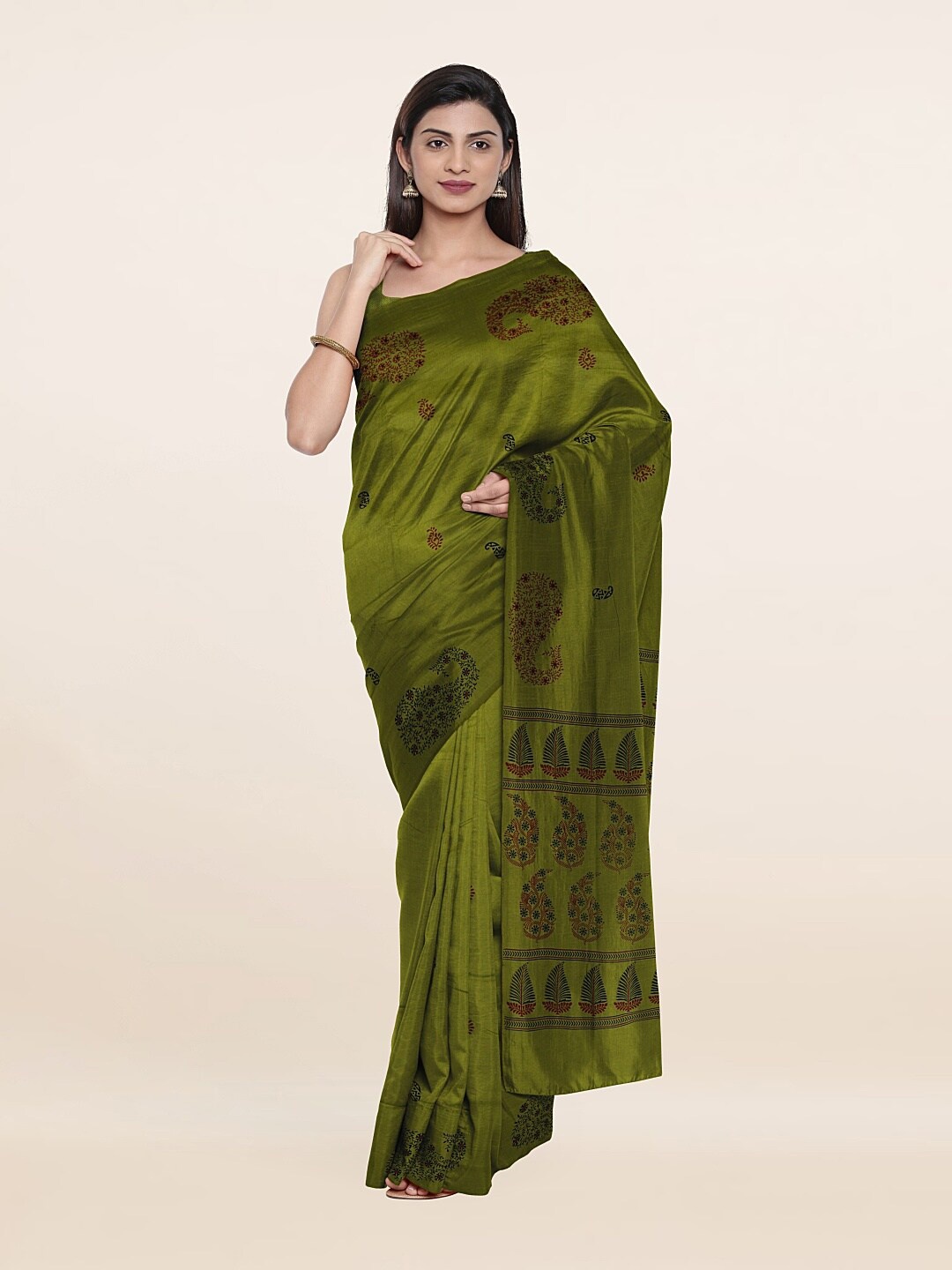 

Pothys Green & Pink Ethnic Motifs Printed Saree