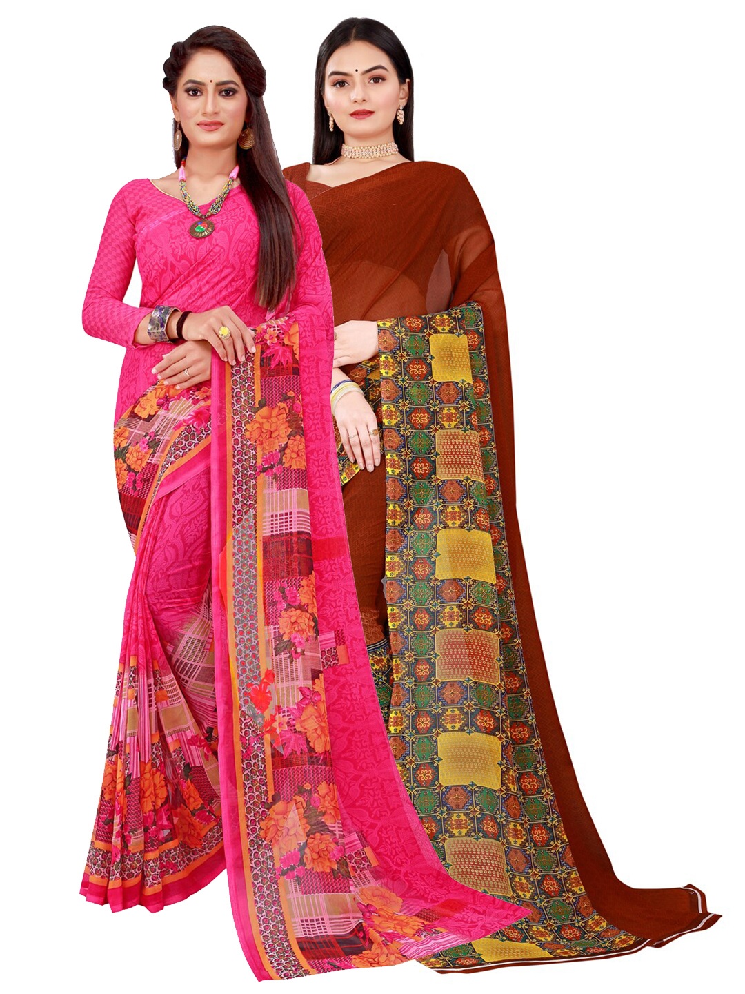 

Silk Bazar Magenta & Maroon Pack of 2 Floral Printed Pure Georgette Sarees