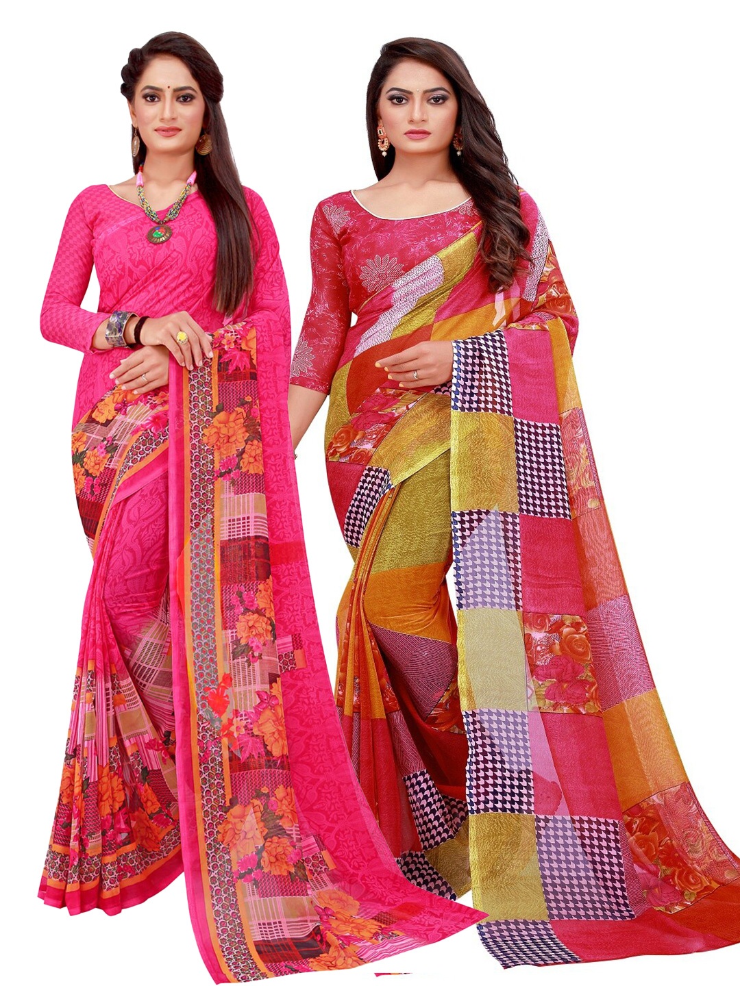 

Silk Bazar Red & Magenta Pack of 2 Floral Printed Pure Georgette Sarees