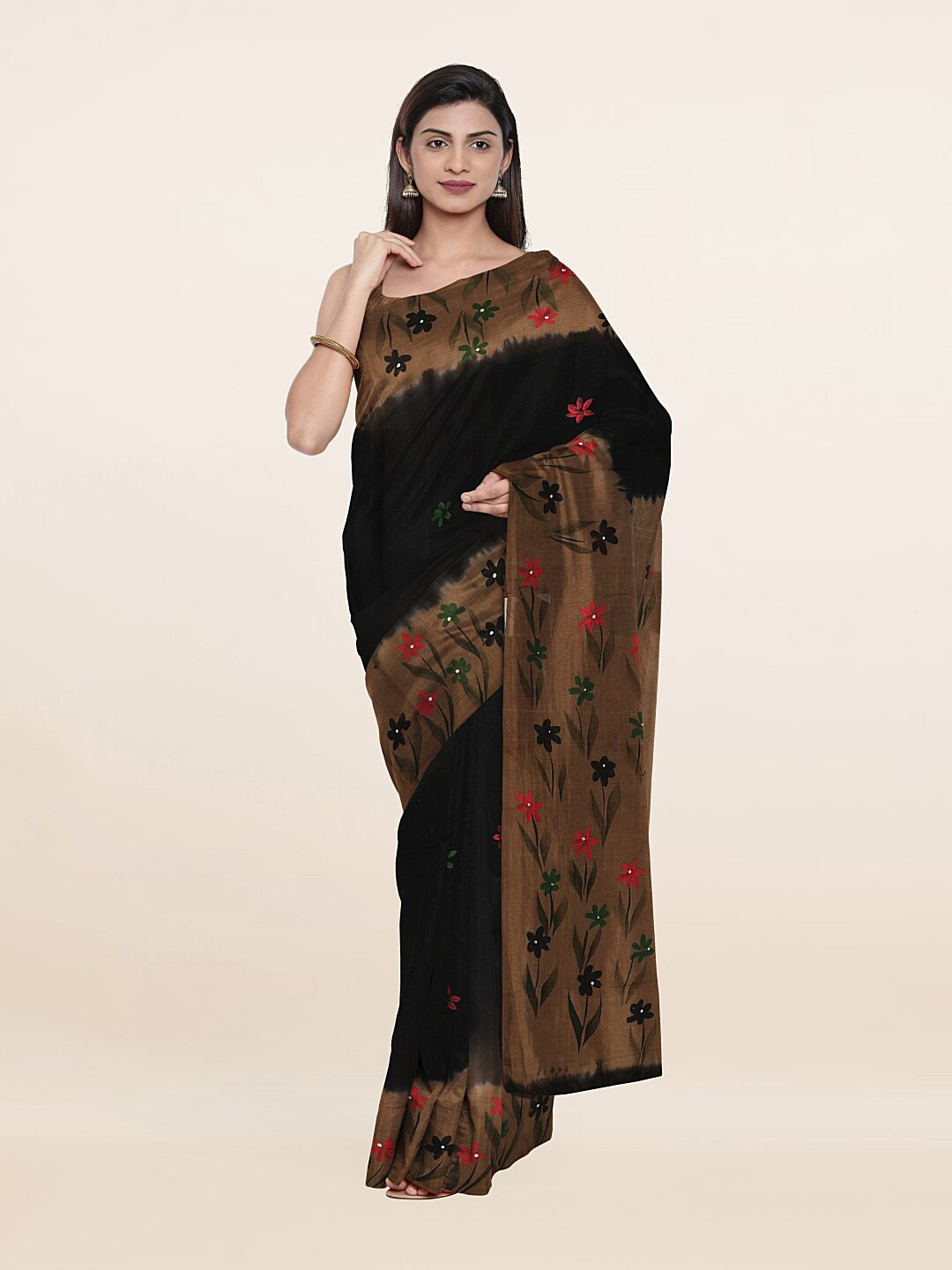 

Pothys Black & Brown Floral Pure Cotton Saree