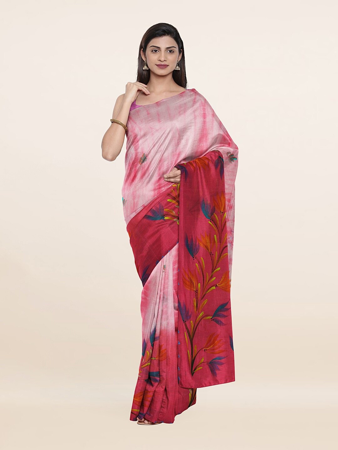 

Pothys Pink & Red Floral Pure Cotton Saree