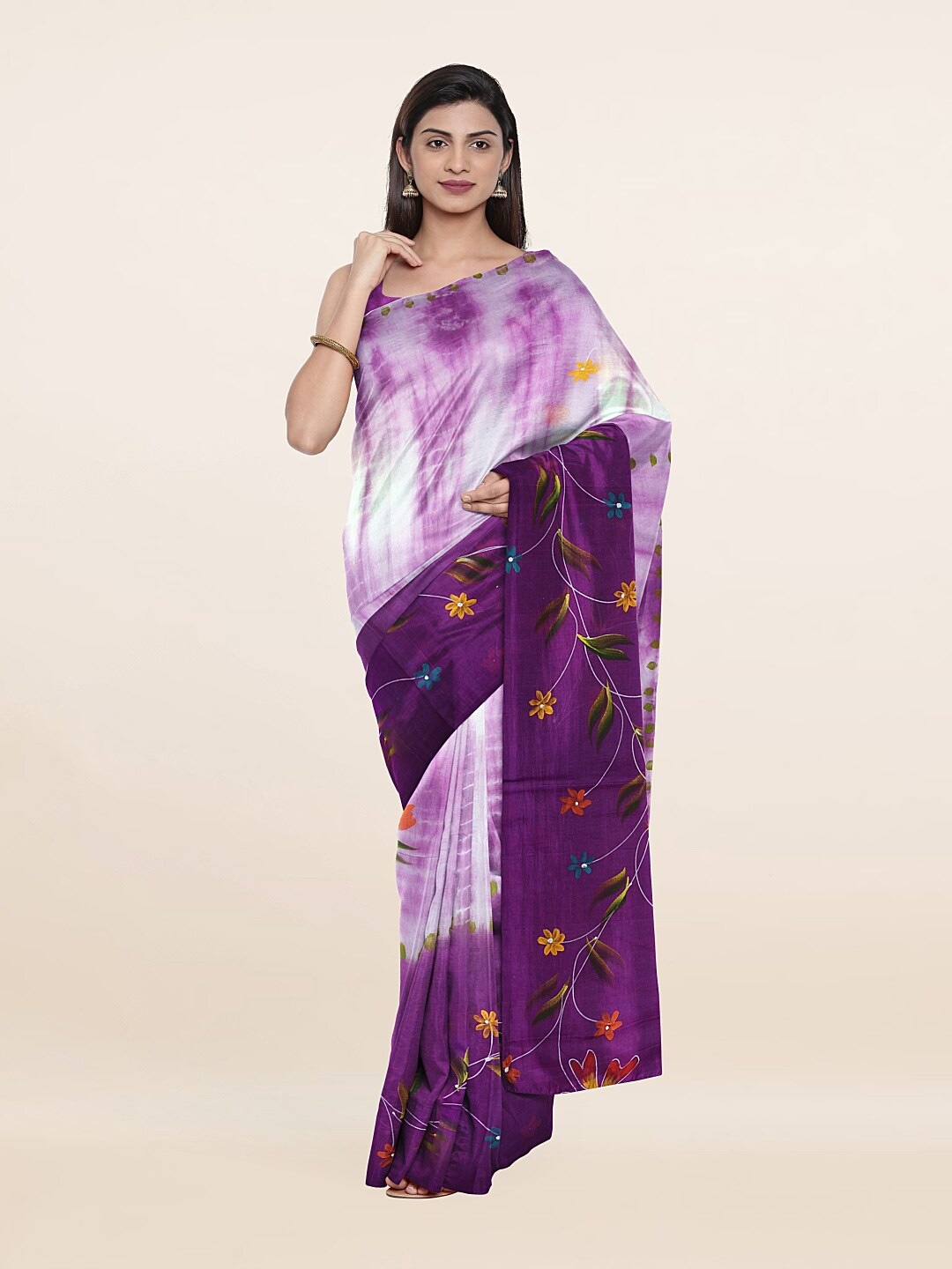 

Pothys Violet & Red Floral Pure Cotton Saree