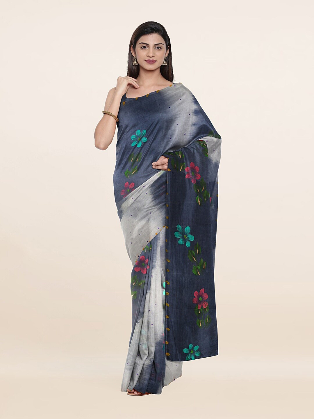 

Pothys Grey & Blue Floral Pure Cotton Saree