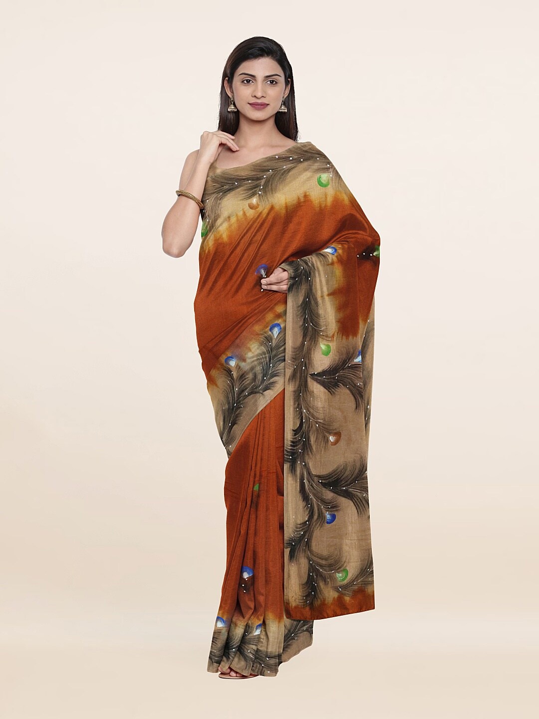 

Pothys Rust & Green Floral Pure Cotton Saree