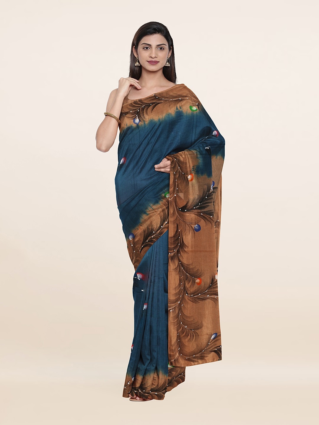

Pothys Blue & Brown Floral Pure Cotton Saree