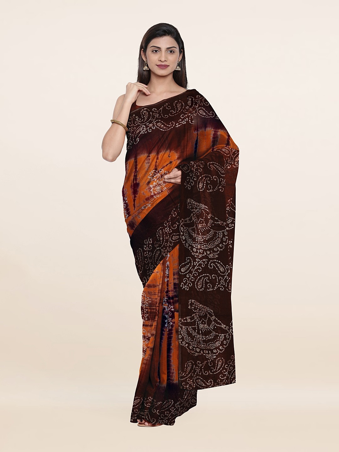 

Pothys Brown & Orange Batik Pure Cotton Saree