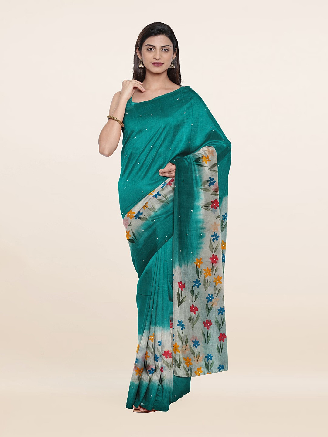 

Pothys Green & Red Floral Pure Cotton Saree