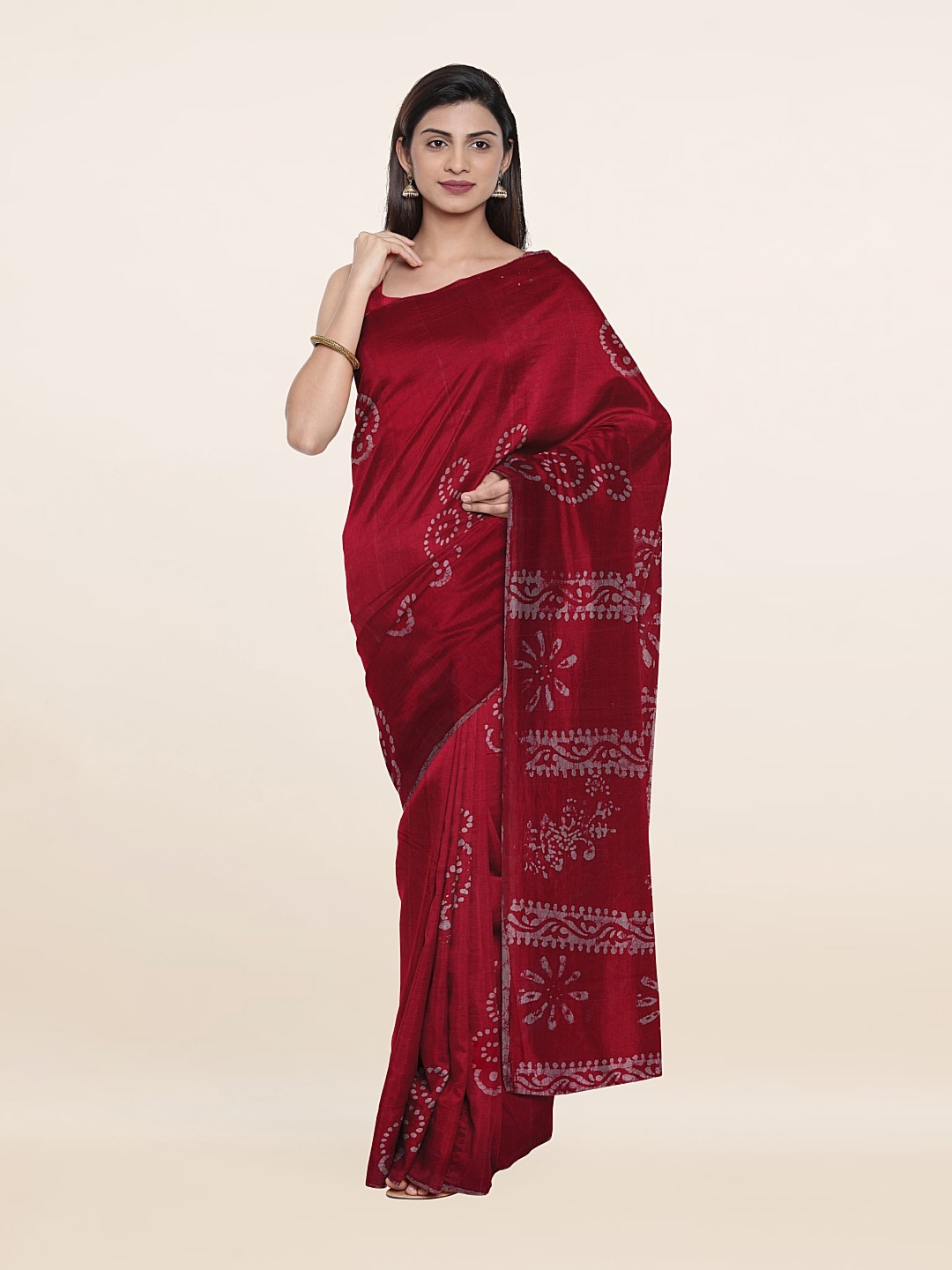

Pothys Pink & White Floral Pure Cotton Saree