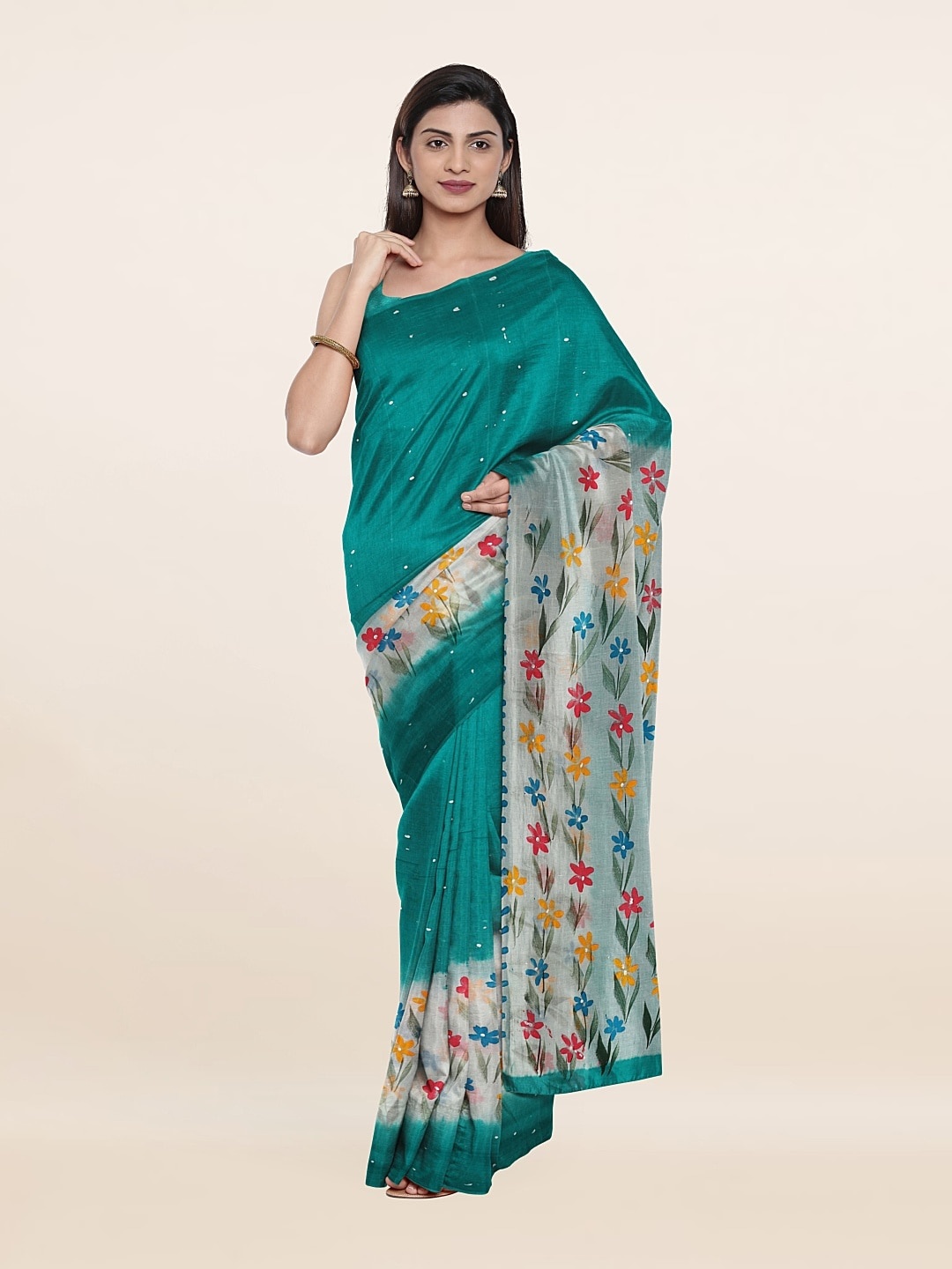 

Pothys Green & Grey Floral Pure Cotton Saree