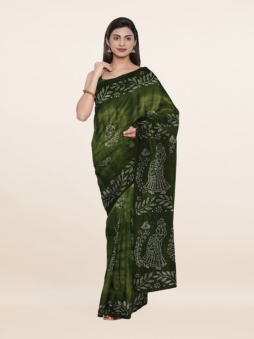 

Pothys Green & White Batik Pure Cotton Saree