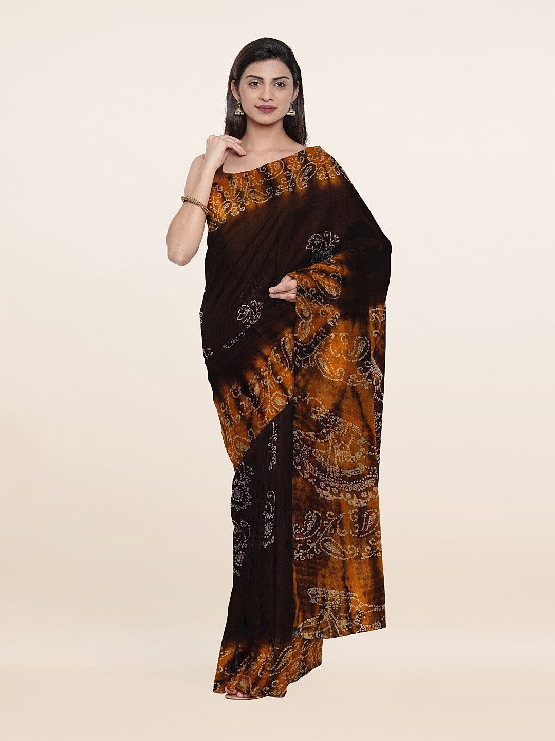 

Pothys Brown & Orange Paisley Pure Cotton Saree