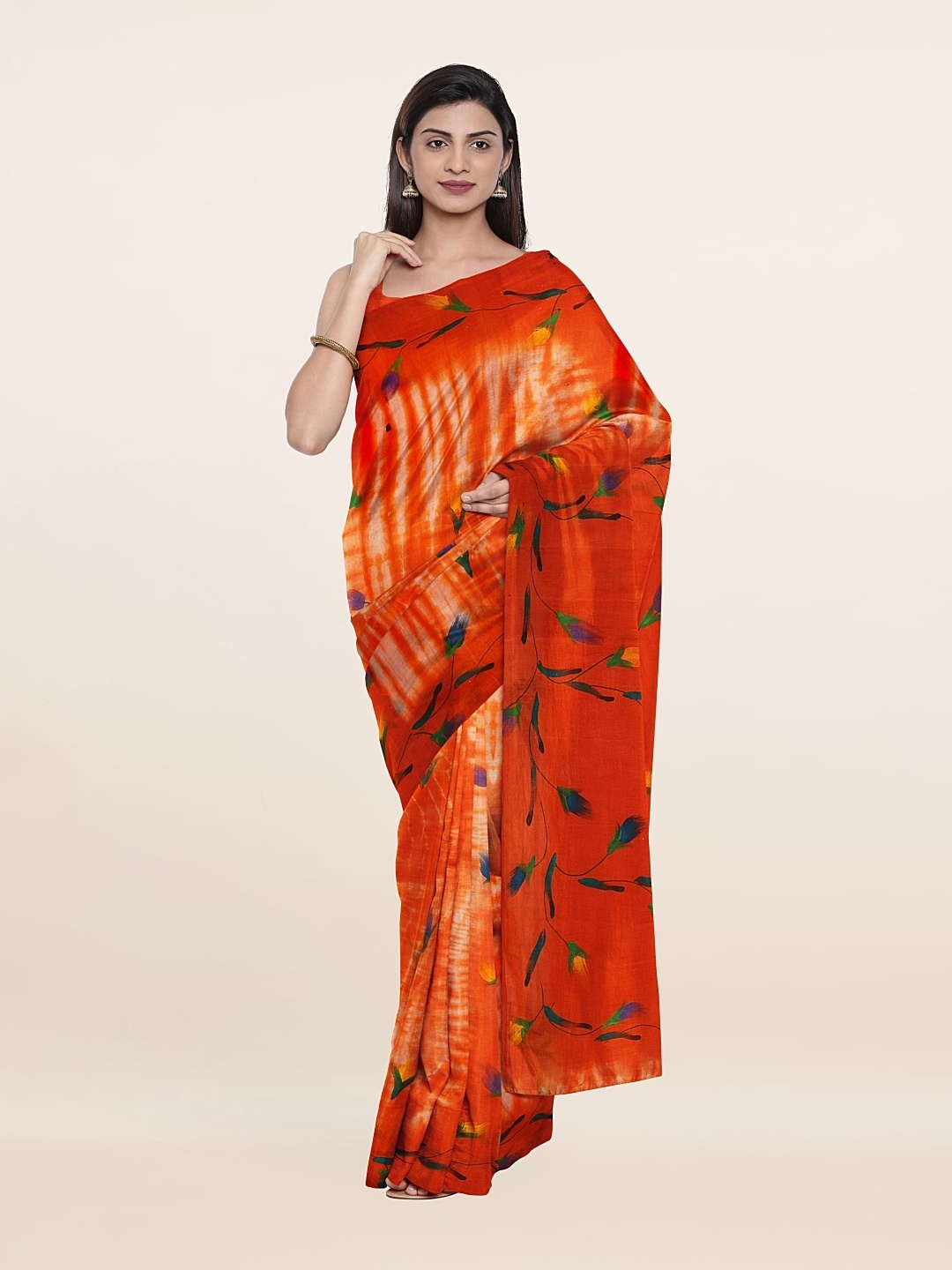 

Pothys Orange & Green Floral Pure Cotton Saree