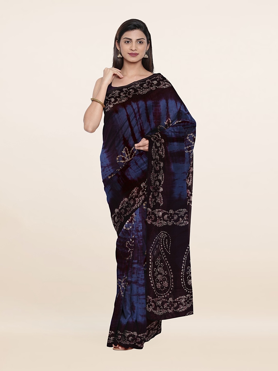 

Pothys Blue & White Batik Pure Cotton Saree