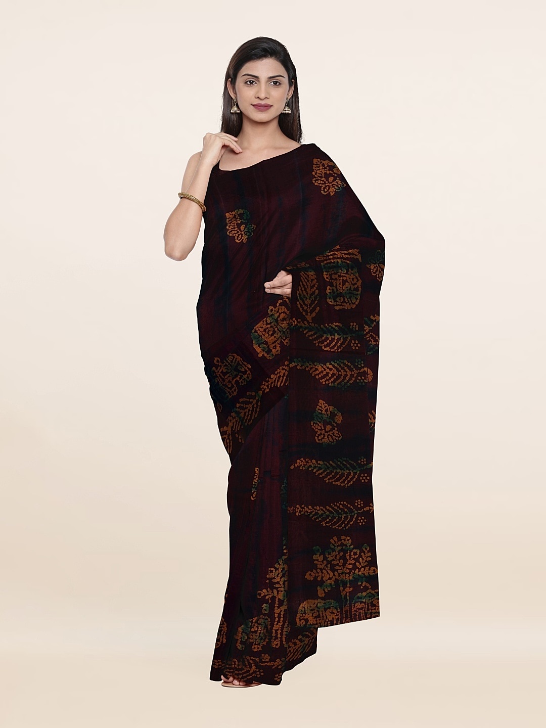 

Pothys Brown & Orange Batik Pure Cotton Saree