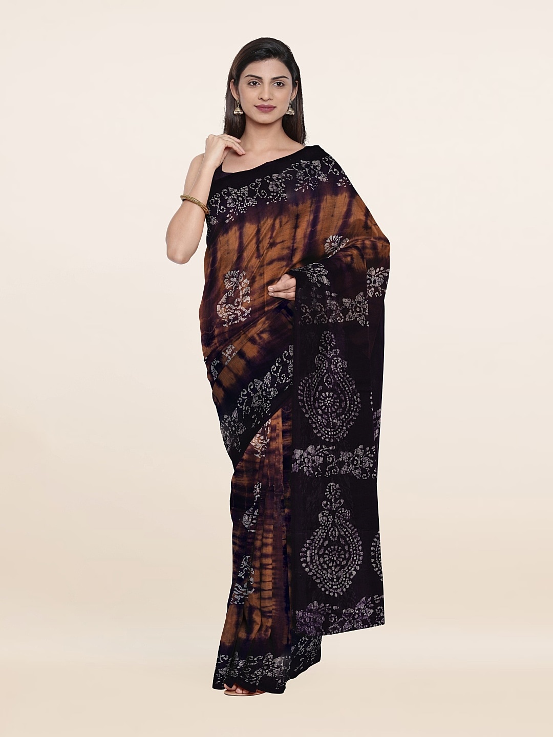 

Pothys Brown & Purple Batik Pure Cotton Saree