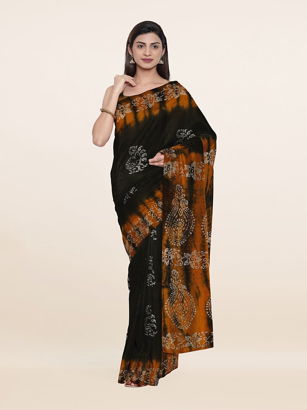 

Pothys Green & Orange Batik Pure Cotton Saree