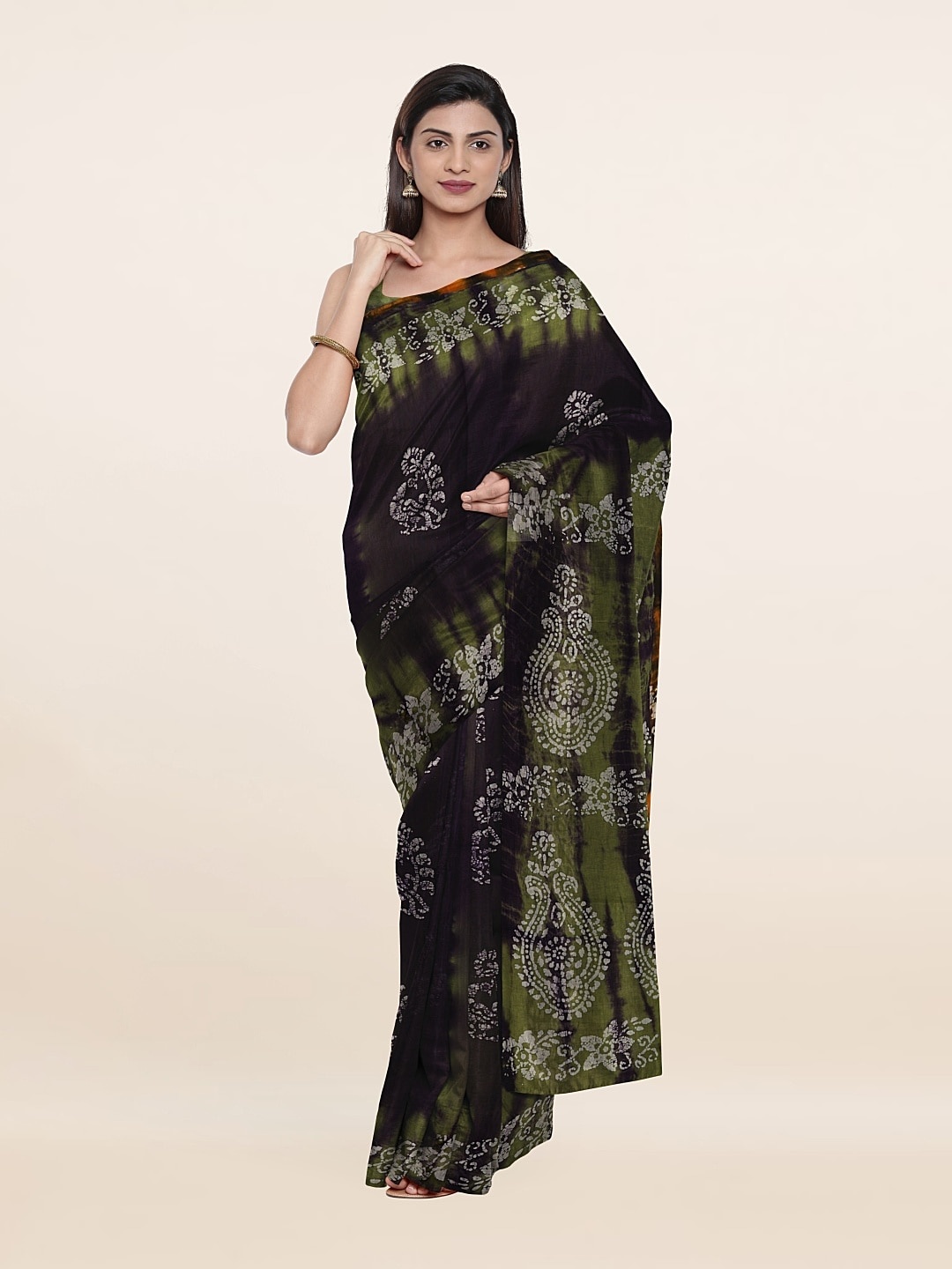 

Pothys Violet & White Batik Pure Cotton Saree