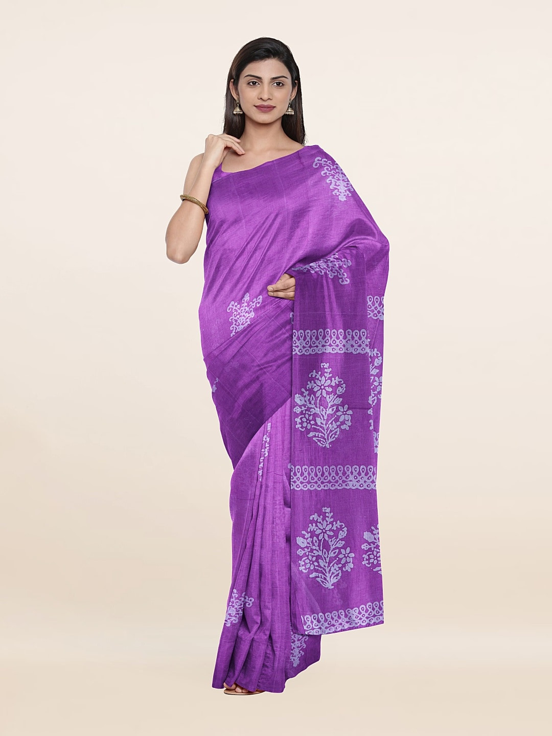 

Pothys Lavender & White Floral Pure Cotton Saree